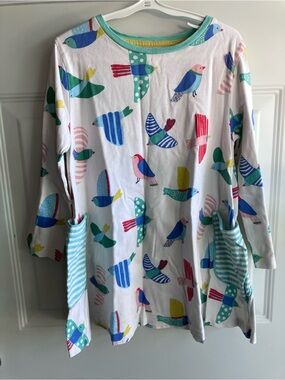 Mini Boden white tunic birds girls size 9 10